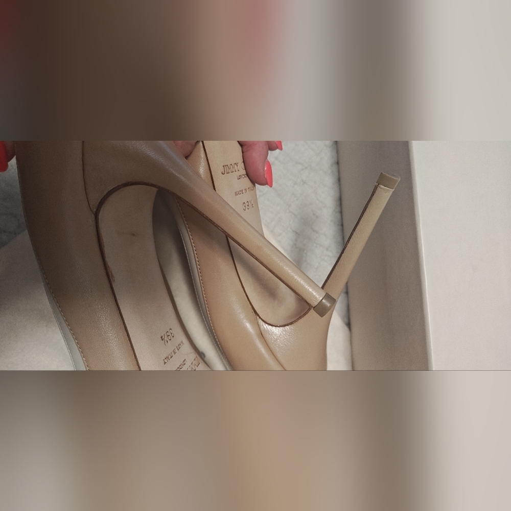 Jimmy Choo Women's SEPIA KNL Nude & White Kid/Nappa Leather Heels - Like New - Picture 10 of 16
